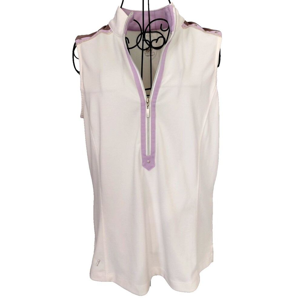 Tail Womens Golf Shirt Sz L Cream, Lavendar & Taupe